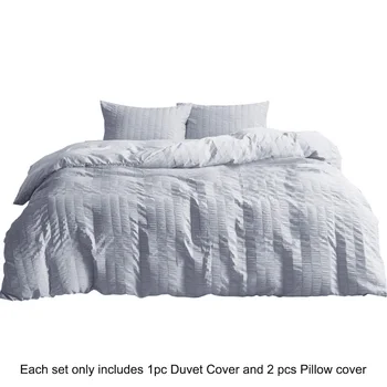 

3pcs Seersucker Solid Queen Size Home Decor Comfortable Bedding Set With Zipper Ties Gift Quilt Cover Pillowcase Accessories