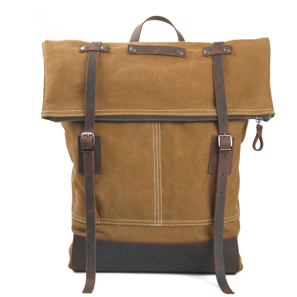 

Retro Waterproof Men's Canvas Travel College Backpack Roll Top Anti-theft Backpack