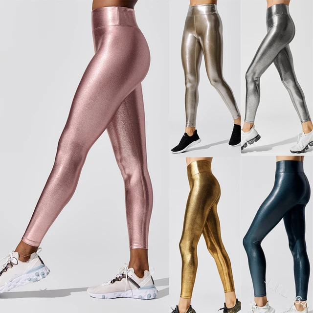 Leggings lucidi lucidi Sexy Glitter vita alta stretto Fitness Scrunch Butt  Lift Leggins tinta unita moda donna pantaloni abbronzanti - AliExpress