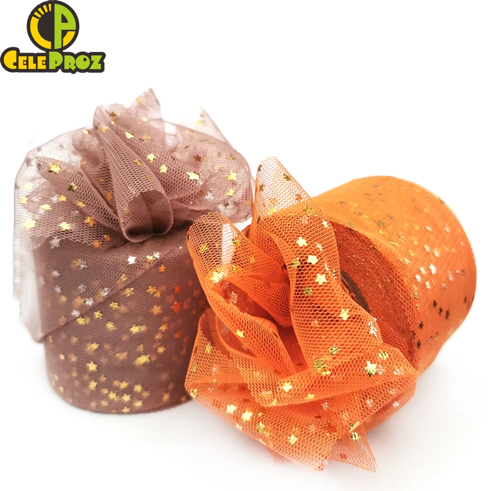 Ribbon Decoration 60mm 25yards Golden Silver Star Tulle Ribbon Glitter Mesh Spool For DIY Handmade Crafts Gift Wrap Scrapbooking Wedding Party