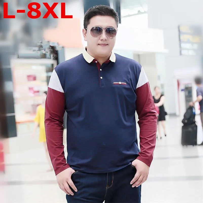 9XL 8XL 7XL размера плюс новый бренд Мужская рубашка поло с длинным рукавом осеннее