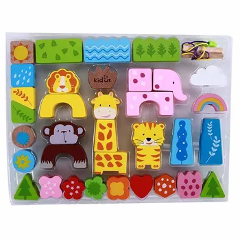 

Cartoon Farm/City/Character Dress String Rope Child Beads Building Blocks Toys Children Large Wooden Birthday Gift