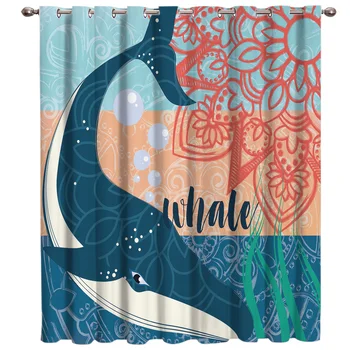 

Marine Life Whale Sea Animals Room Curtains Large Window Bathroom Kitchen Kids Swag Window Treatment Hardware Home Decor