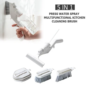 

5-in-1 press water spray multi-function kitchen cleaning brush pot brush tile wiper window door gap brush set cleaning tool ZZ
