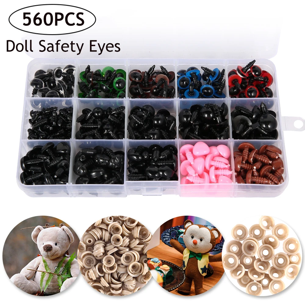 And 110PCS New 6-14mm 560PCS Plastic Safety Eyes And Noses 170pcs Colorful Eyes 