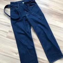 Женские прямые джинсы с высокой талией и галстуком-бабочкой, свободные Ретро Женские однотонные длинные штаны