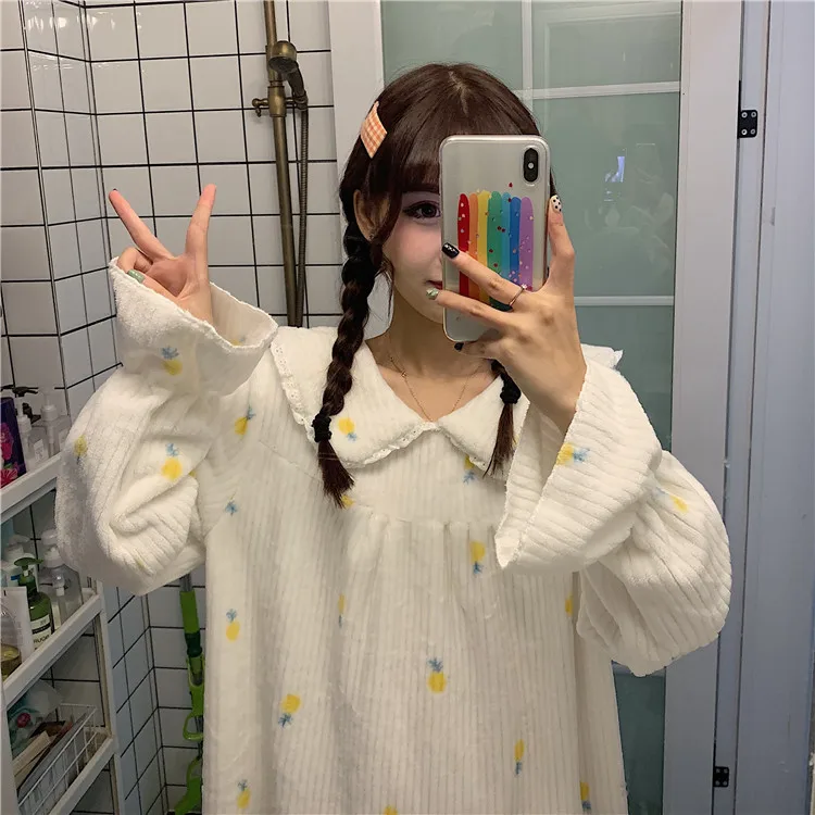 Ночные рубашки для женщин Kawaii ночная рубашка с длинным рукавом удобная женская одежда для сна плотная Домашняя одежда Повседневная зимняя шикарная