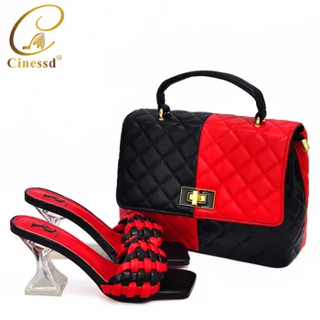 Beautiful Elegant Italian Combining Shoes And Purse Set African PU Leather Shoes And Purse Set For Wedding Dress 5