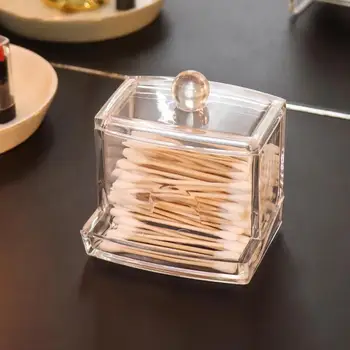 

Transparent Cotton Swab Storage Box Makeup Organizer Acrylic Storage Box Cotton Swab Cosmetic Box Bathroom Bedroom Storage Tools