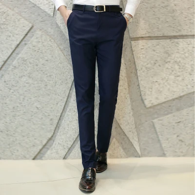 navy blue XMY3DWX модная мужская однотонная брюки для делового костюма/мужской высокого класса высокого качества домашние штаны/Для мужчин повседневные штаны - Цвет: navy blue