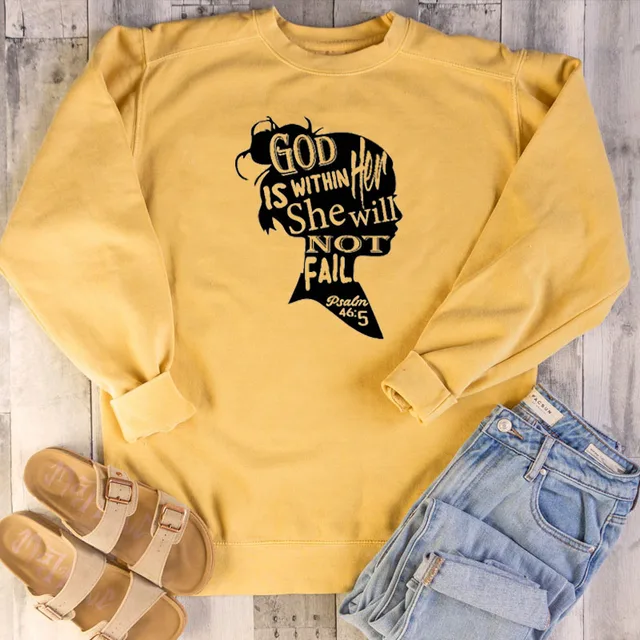 US $13.59 God is within her she will not fail. Psalm Bible verse tee Christian top girl funny graphic religio