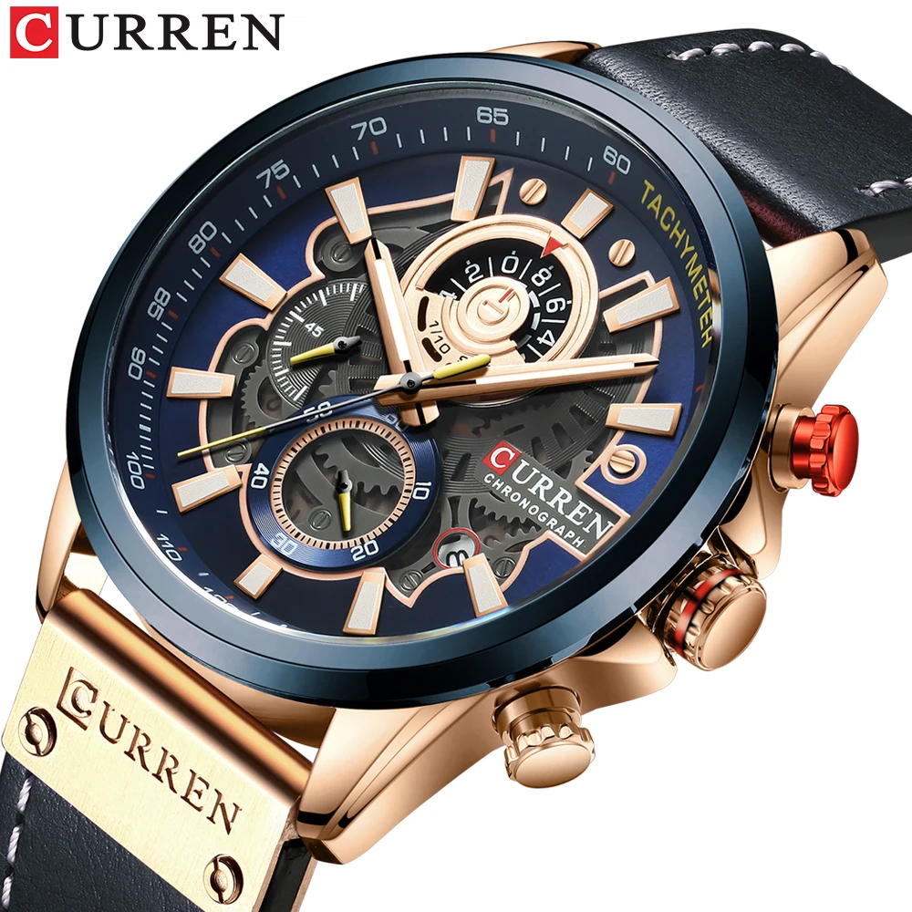 

CURREN Watch Men 2020 Fashion Quartz Watches Leather Strap Sport Quartz Wristwatch Chronograph Clock Male Creative Design Dial