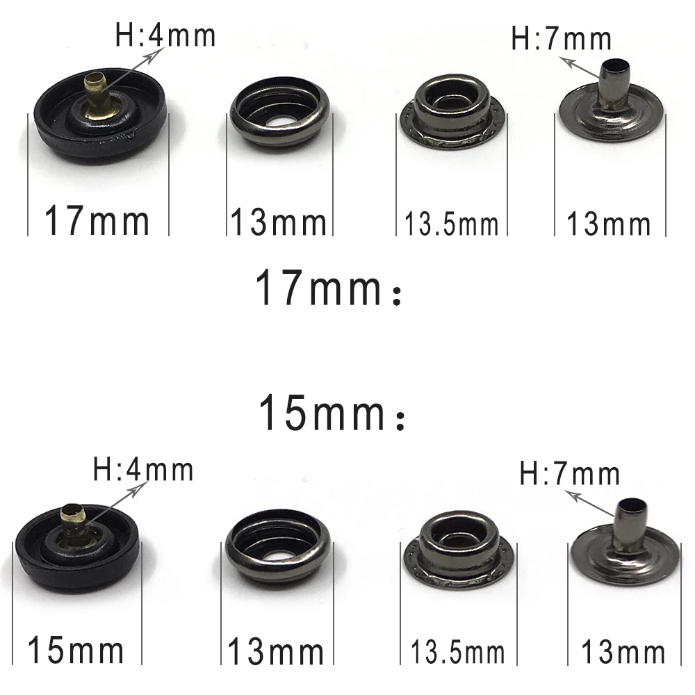50sets snaps15mm17mm top cover Black and white nylon material Buttons Plastic snaps button Rivet Button T3T5 T8 accessories
