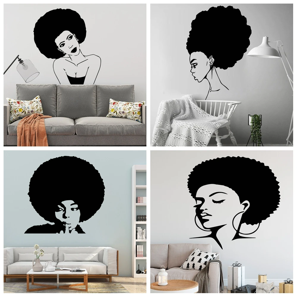 Fashional Africa Woman Hair Salon Vinyl Wall Stickers For Salon Shop Living Room Bedroom Decoration Nordic Style Decoration Wall Stickers Aliexpress