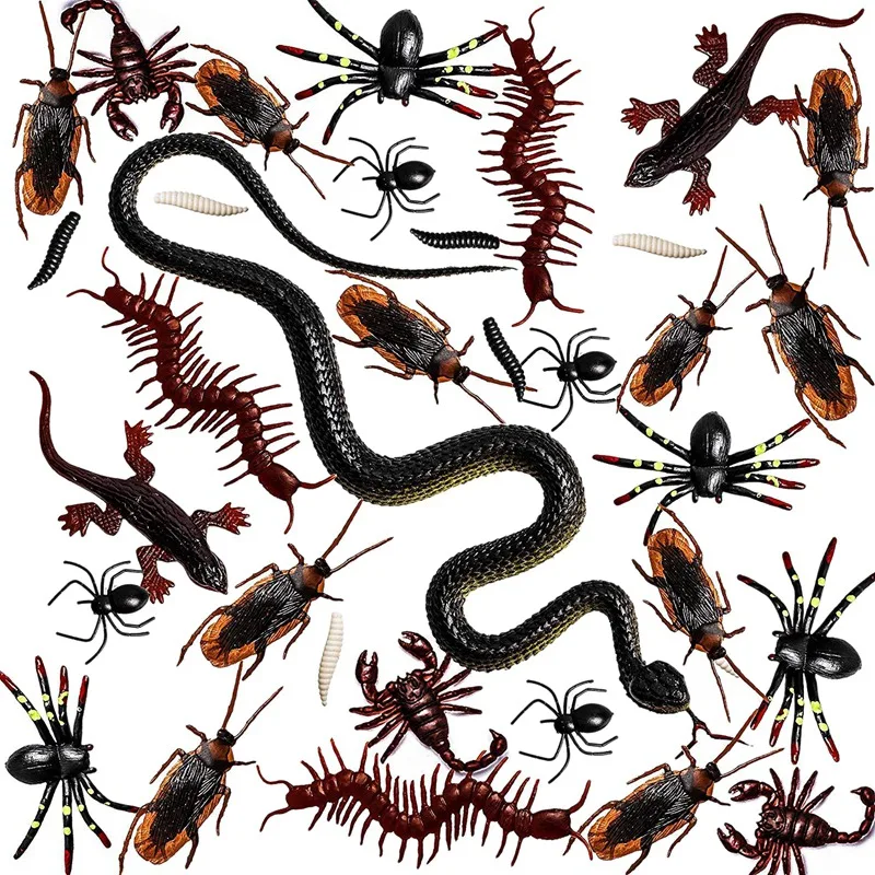 

148 Pcs Set Simulation Plastic Bugs Fake Spiders Scorpion Flies Bat Snake for Halloween Party Favors Decoration Novelty Gag Toys
