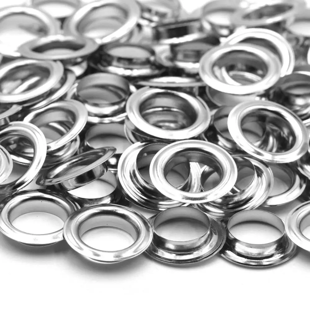 Eyelet Grommet Ring Kit 30sets 12mm 14mm Brass Material Silver Flat Edge Grommet Eyelet With Washer Fit Leather DIY Craft Shoes Belt Cap Accessories