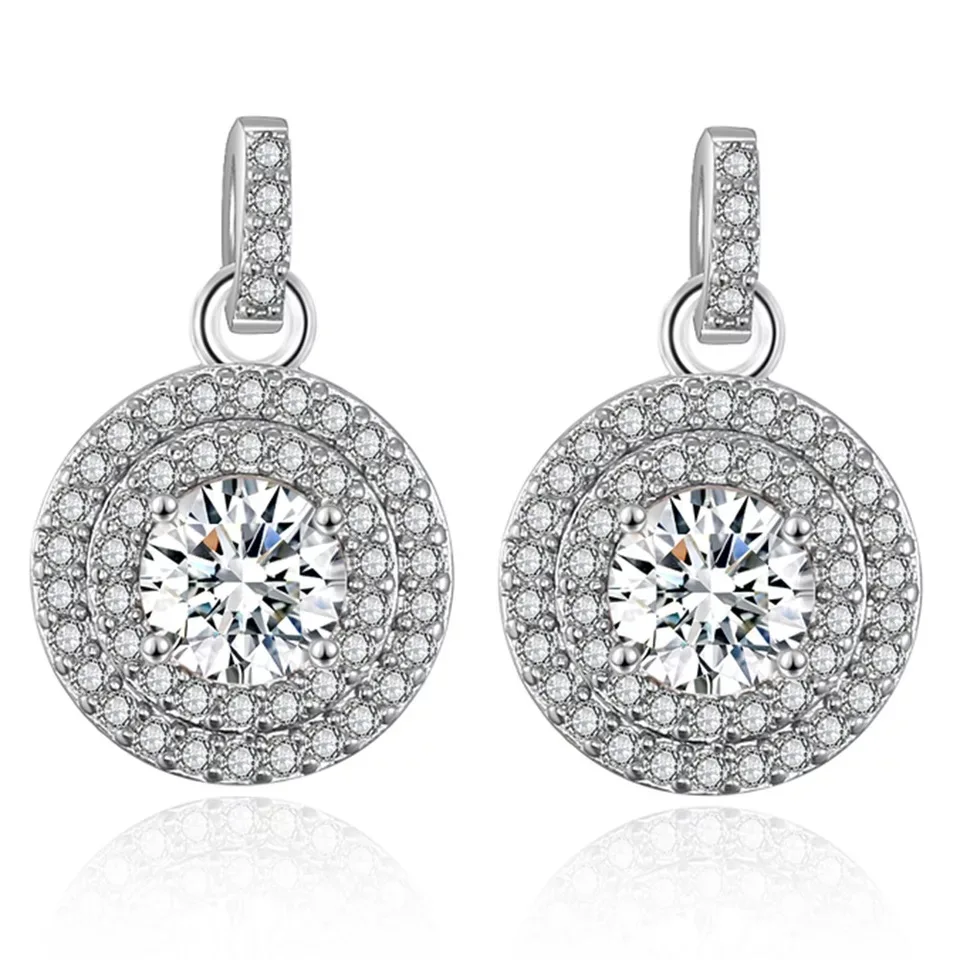 

T992 Fashion 925 Sterling Silver Earrings Round 5A NSCD Stone Drop Earrings For Women Center Stone 1Carat Wedding Jewelry