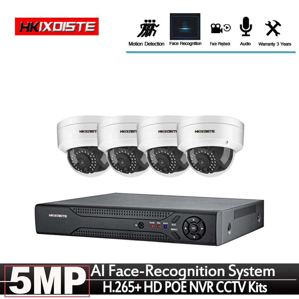 HD CCTV 8CH 5MP наблюдения DVR POE NVR 8 каналов наборы распознавание лица HDMI CCTV безопасности 4G wifi NVR лицо Аудио Видео рекордер - Цвет: 8CH NVR. 4 Cameras