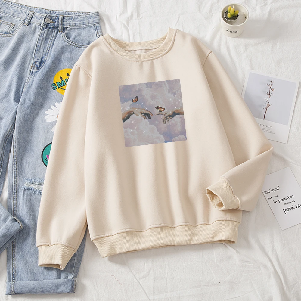 

Oversized Women Sweatshirts Cotton Vintage Aesthetic Butterfly Pullovers Hoodies Ulzzang Harajuku Korean Jumper Kobieta Swetry