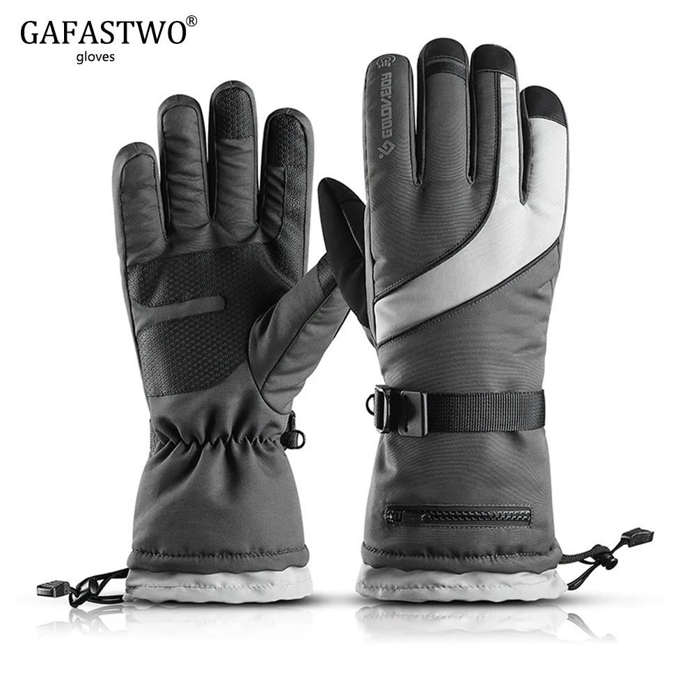 Tanie Męskie zimowe rękawice narciarskie cztery warstwy wodoodporne i aksamitne ciepłe rękawiczki do ekranu dotykowego damskie jazda na zewnątrz antypoślizgowe kieszonkowe rękawiczki