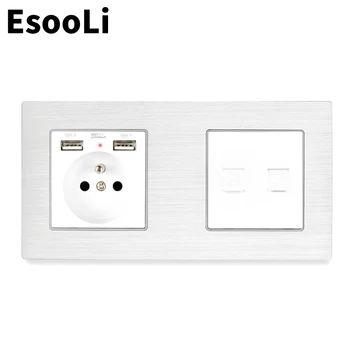 

Esooli French White Aluminum Metal Panel Socket RJ11 Telephone Jack With RJ45 Data Computer Internet Connector Wall Socket