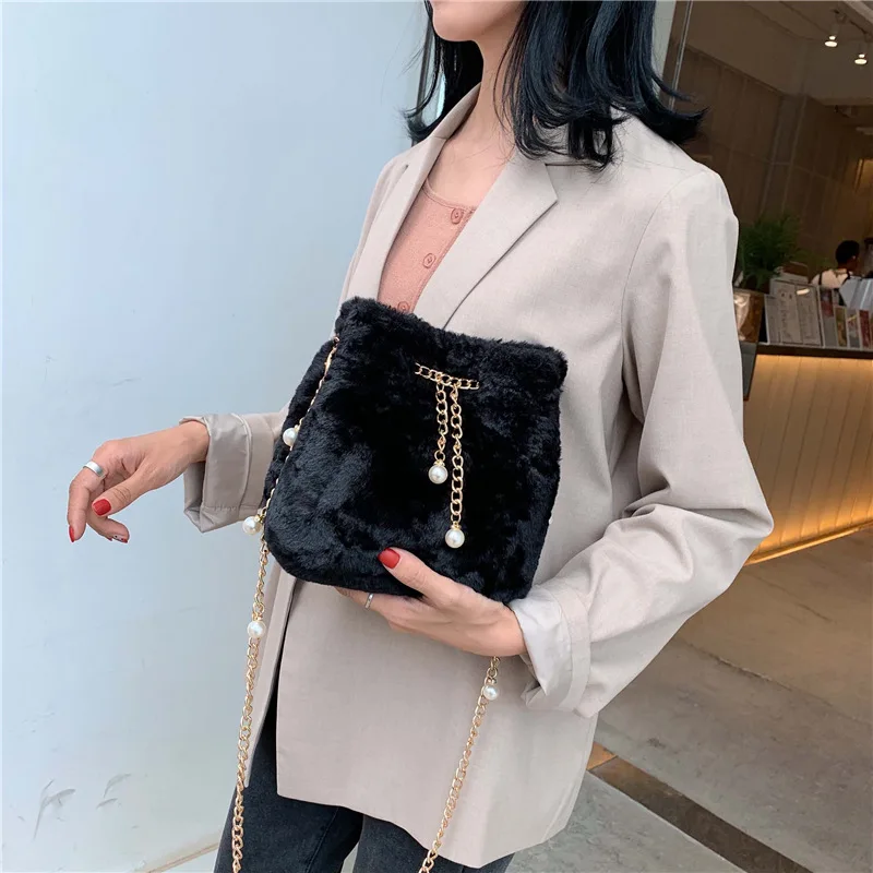 

Autumn And Winter Plush Bag Women's 2019 New Style Fashion Korean-style Versatile Shoulder Bag Chain Bag Western Style Fashion B