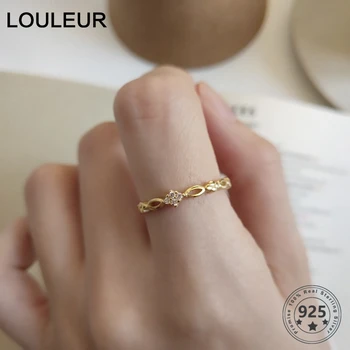

LouLeur Genuine 925 Silver Zircon Rings Elegant Wedding Party Gold Open rings for Women Fashion Fine Luxury Jewelry Female Gifts