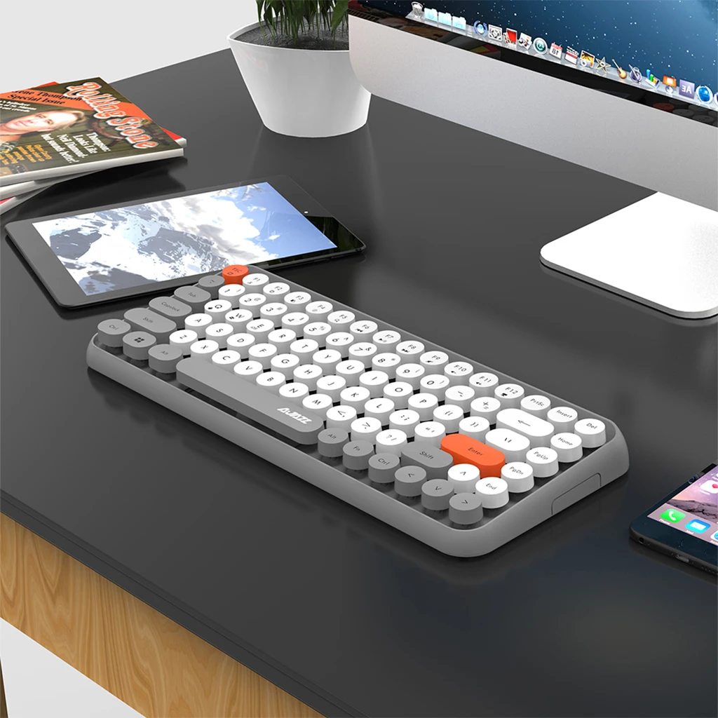 308i Bluetooth Wireless Keyboard Round Key 84 Keys Computer Gaming Keyboard Round Keycaps for Office Laptop Tablet