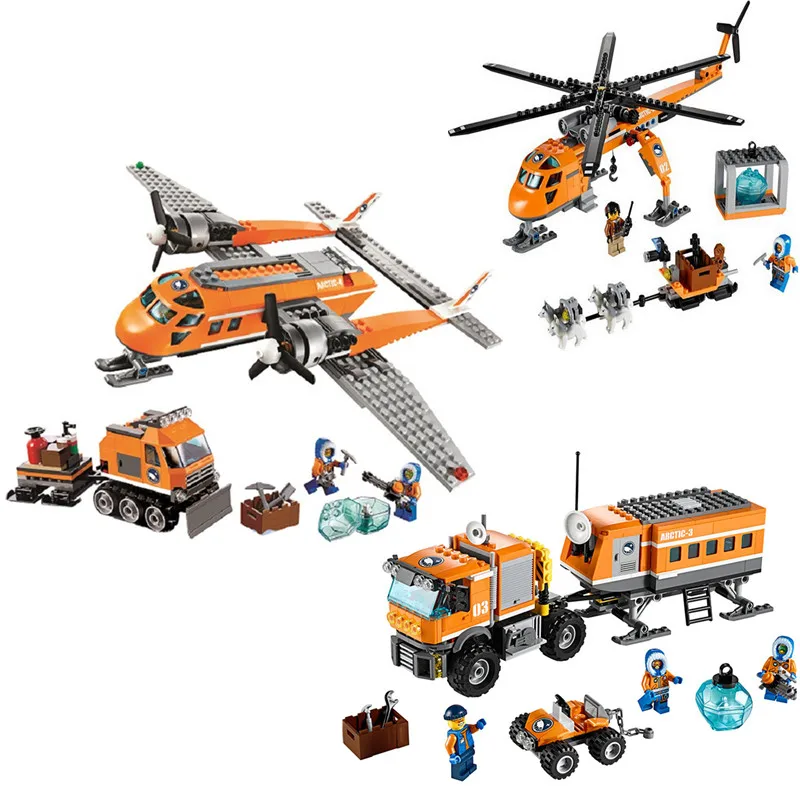 Legoinglys  City Arctic Helicopter Supply Plane Legoings Model Building Blocks City Educational Toys For Children Kids Gift