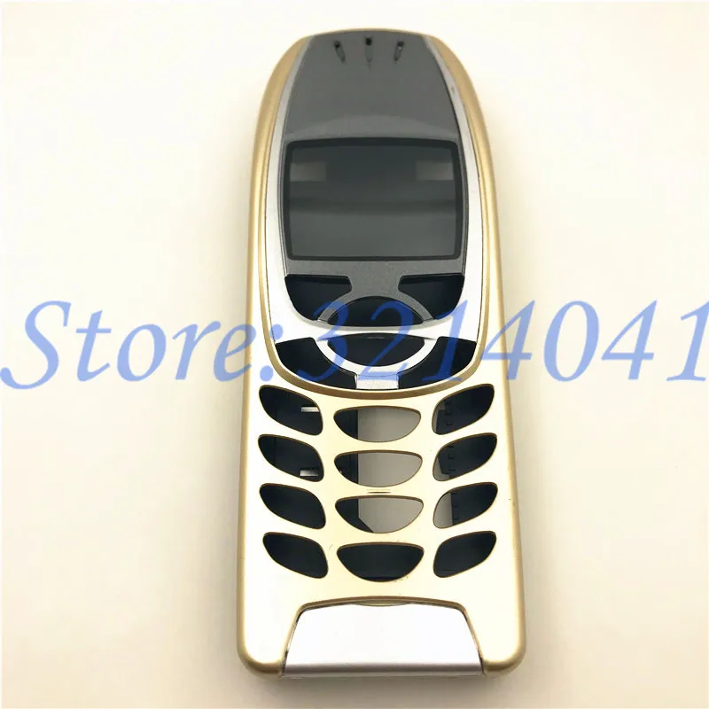 Новинка для Nokia 6310, чехол, корпус 6310i, Батарейная дверь, средняя рамка, передняя рамка, сменная часть, без клавиатуры телефона, клавиатура+ логотип - Цвет: Gold