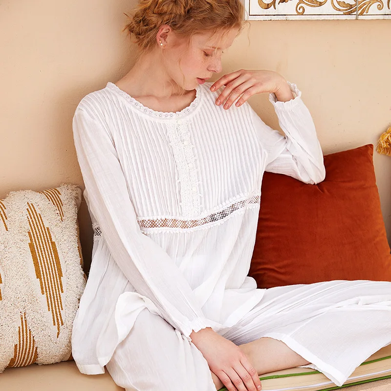 Loungewear Cotton Sleepwear Women Pajama Set Long-sleeved Trousers Comfortable  Pajamas Minimalist Design