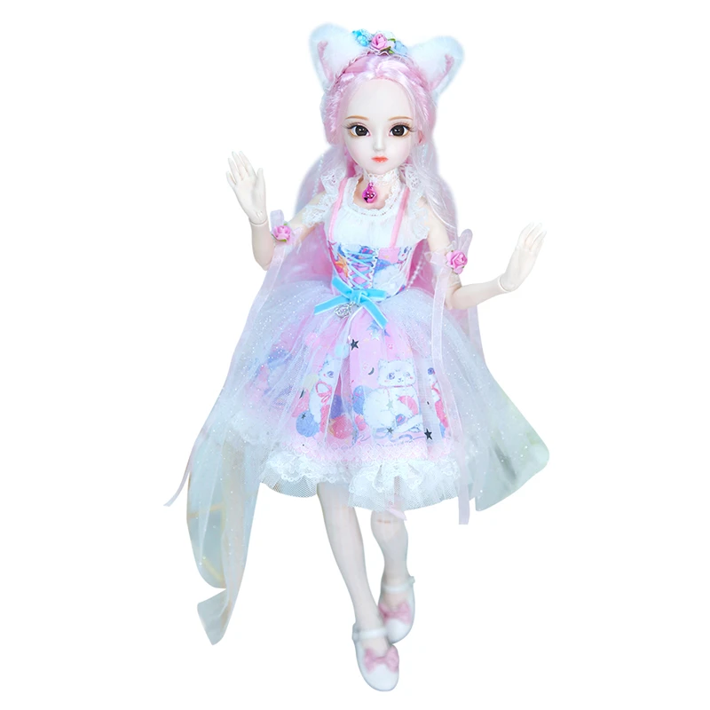 

1/4 BJD Dairy Queen name by Rebecca pink hair mechanical joint Body pink cute cat clothes shoes, 45cm