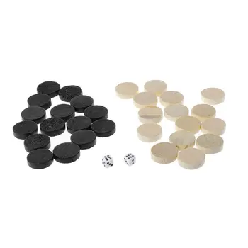 

30pcs Wooden Draughts Checkers Backgammon Chess Pieces for Kid Board Game 2 Dice