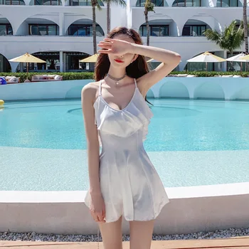 

Swimwear Women One Piece May Female Beach Swimsuit Woman Fused Swimsuits 2019 Korean New Sexy Neck Backless Size Hot Solid