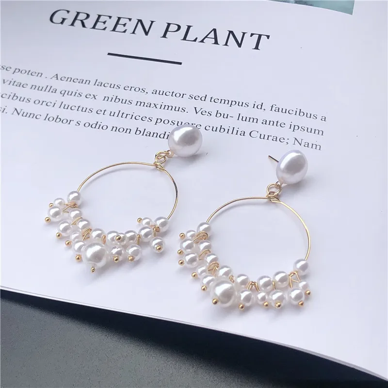 

2019 New Korean Version Of The Net Red Temperament Wild Explosion Models Pearl Ring Earrings Simple Temperament Pearl Earrings
