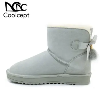 

CoolCept Genuine Leather Women Snow Boots Plush Warm Winter Shoes Women Bowknot Thick Fur Ankle Boots Daily Footwear Size 35-40