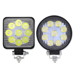 Lampe de travail LED 27W pour voiture et camion, accessoire tout terrain carré et rond 12V 9LED 
