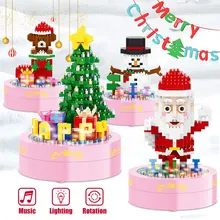 Лоз мини-блоки DIY Санта-Клаус Рождественская елка Снеговик Строительные кирпичи с музыкальными огнями Развивающие игрушки для детей Рождественский подарок