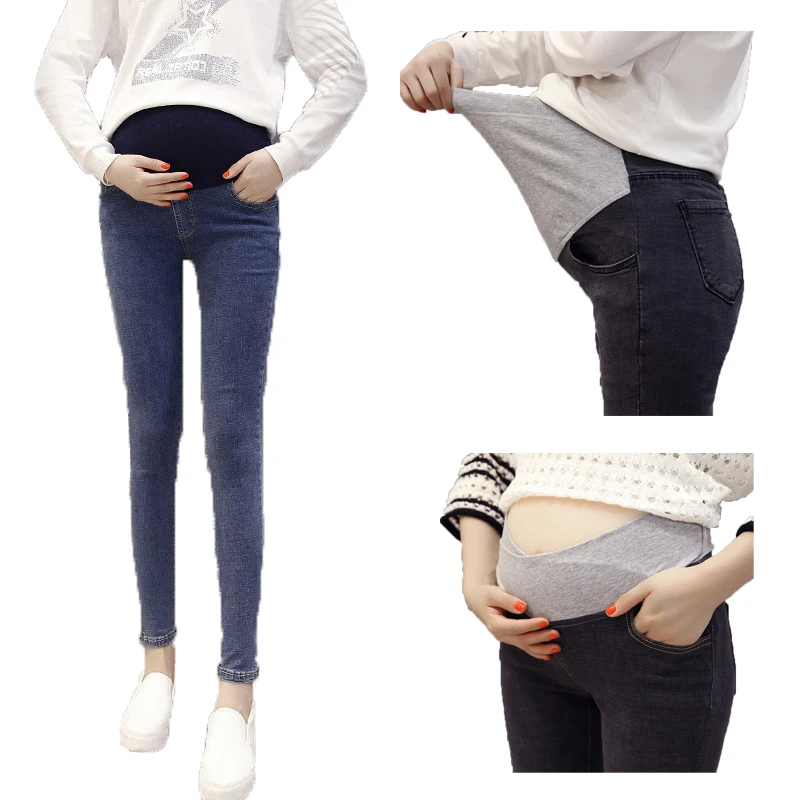 

Elastic Force Plus Size Pregnant Pants Maternity Support Abdomen Adjustable Cowboy Trousers Pregnancy Clothes Woman Jeans