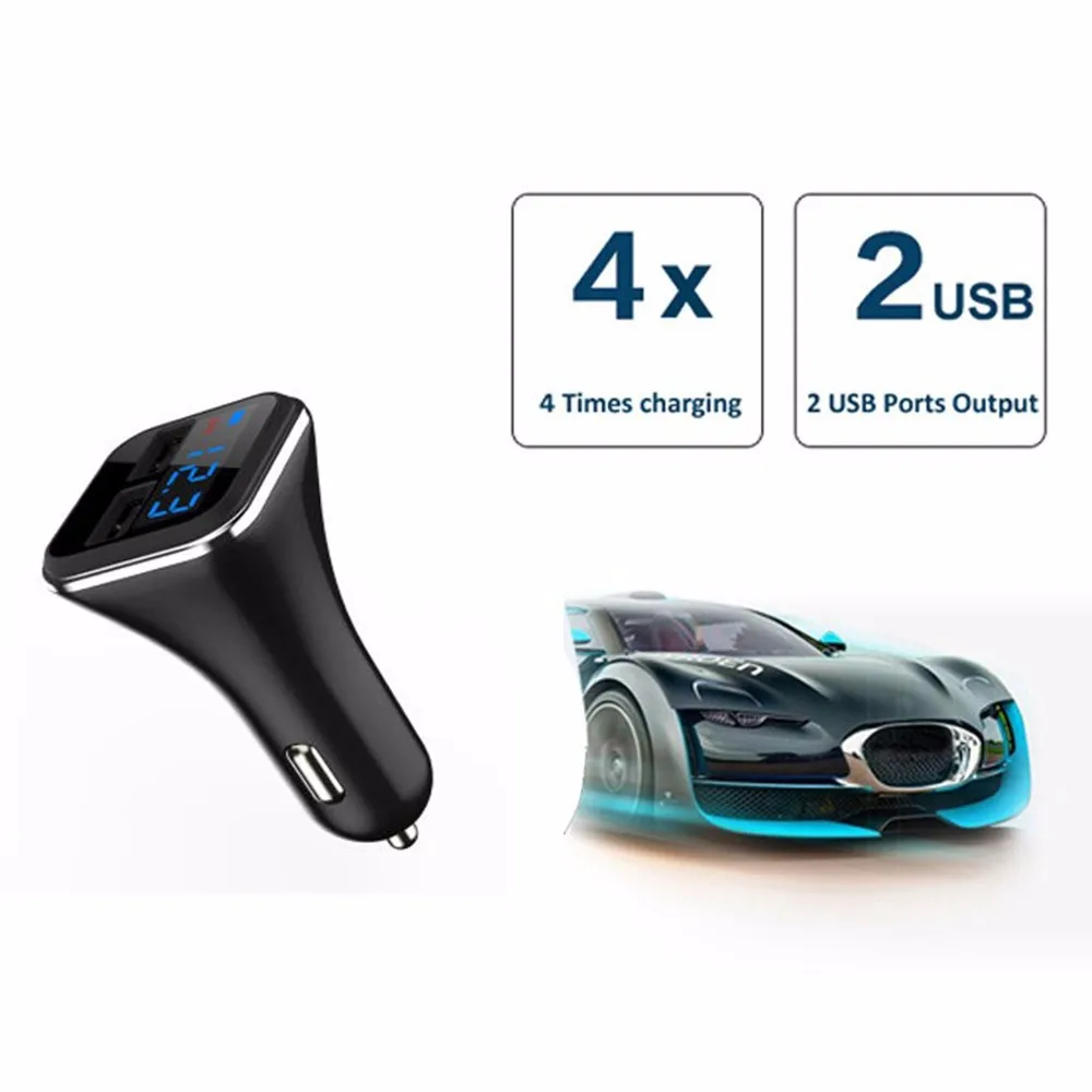 Автомобильное зарядное устройство с двумя usb-портами, светодиодный цифровой дисплей, 5 в постоянного тока, 4,8 А, интеллектуальное предупреждение низкого напряжения, автомобильное зарядное устройство USB для iPhone, samsung