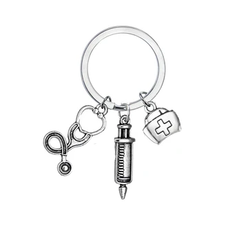 

12PC Syringe Stethoscope Medicine Box Charm Pendant Key Chain Hospital Nurse Hanging Key Ring Nurse's Day Gifts Jewelry Fashion