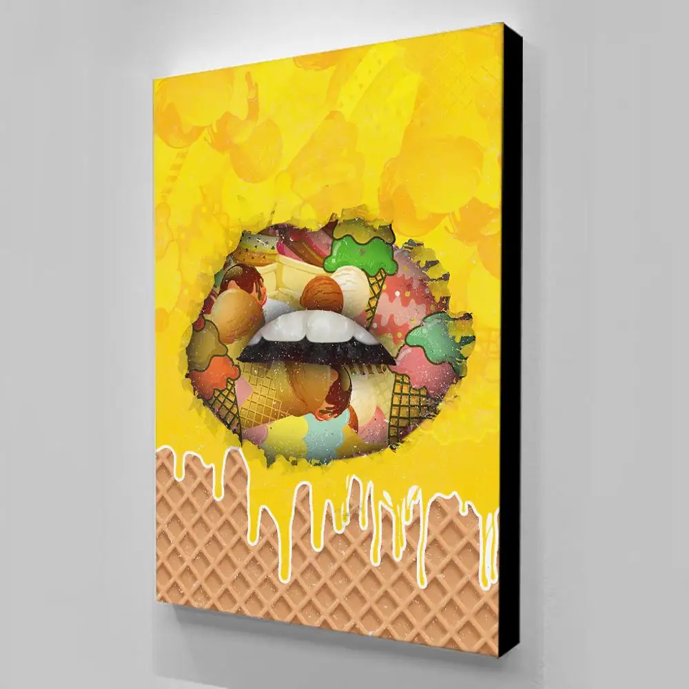 

Modular Hd Prints Ice Cream Picture Home Decor Lips Paintings Dessert Canvas Poster Minimalist Wall Art For Living Room Frame