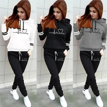 

Vrouwen Trainingspak Truien Hoodies En Zwarte Broek Lente Herfst Pak Vrouwelijke Gedrukt Streep Casual Full Length Broek Outfits