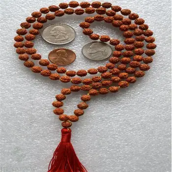 

8mm Natural Rudraksha 108 Beads Tassels Mala Necklace Healing Fancy Bless Lucky Sutra Wristband Gemstone Handmade pray Buddhism