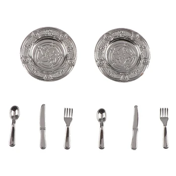 

Hot sale 2Set 1:12 Dollhouse Miniature Plates and Knife Fork Spoon Set Doll Kitchen Decor
