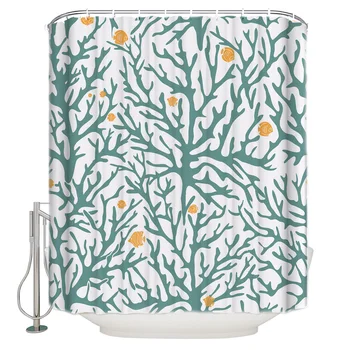 

Shower Curtain Waterproof Polyester Fabric Shower Curtain Trees Wood Plants Fish Geometry
