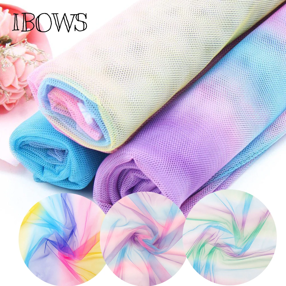 

IBOWS 90*150cm Soft Tulle Mesh Fabric Rainbow Color for Wedding Decoration Netting Fabric DIY Crafts Skirt Curtain Party Supply