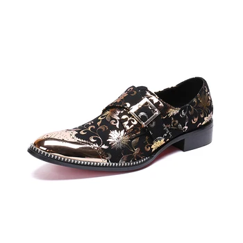 

print Fashion men business flowers dress shoes Buckle pointed toe carved Bullock oxford for men falt party office shoes