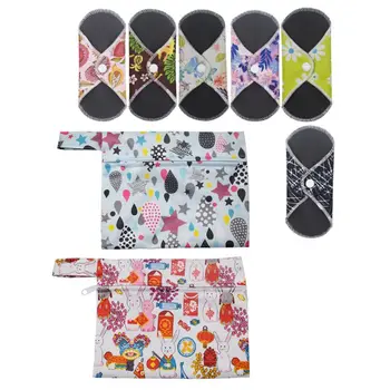 

6Pcs Reusable Washable Bamboo Charcoal Menstrual Cloth Sanitary Pad with Wet Bag K1KB