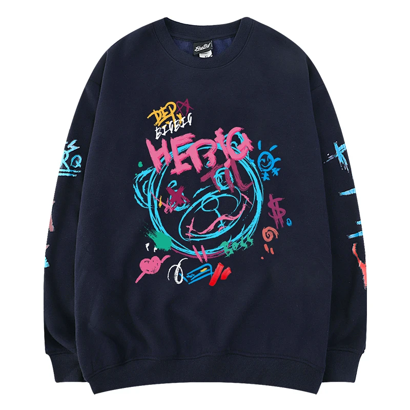

Winter Graffiti Print Fleece Men's Sweatshirt Harajuku Cotton Hoodies Hip Hop Stranger Oversized Hoodie Sweatshirt Men Tops